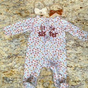 Carter’s Little Sister Burnt Floral Footie Footed Onesie Sz 3M